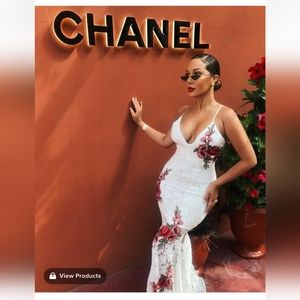 White Lace Mermaid Dress with Rose Embroidery